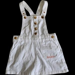 DKNY Girls Toddler size 5 Overall Dress White Pockets Adjustable Straps Buttons